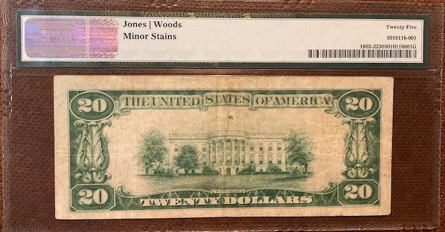 Serial number 1.   The First National Bank of Cato New York $20