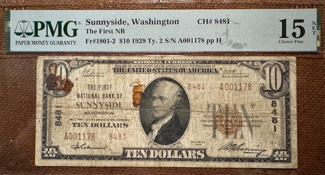 Sunnyside WA.  One of only 4 1929 Type 2 National Bank Notes from this charter!