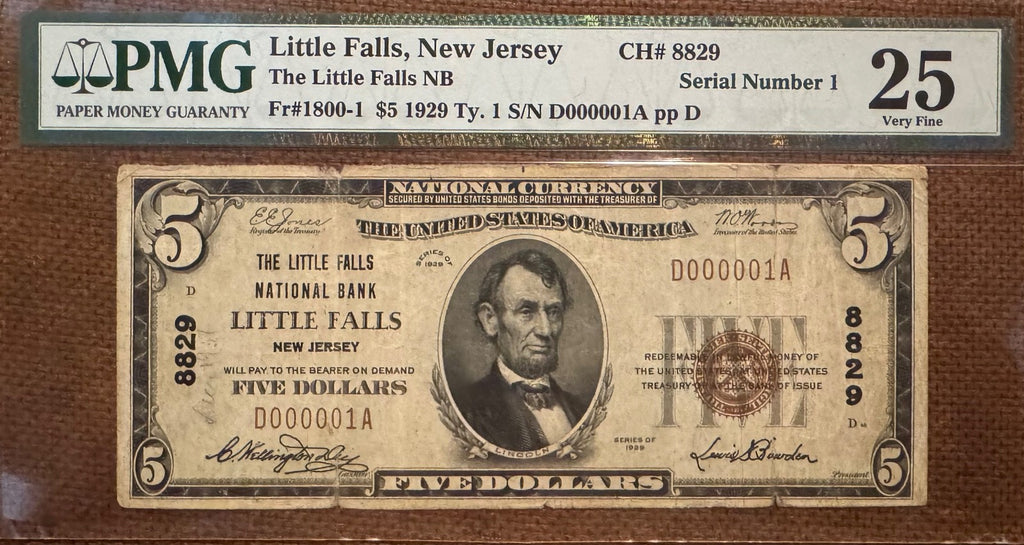 SERIAL NUMBER 1 The Little Falls National Bank LITTLE FALLS New Jersey PMG 25