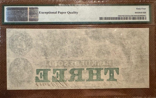 1863 $3 Bank of De Soto, Nebraska Obsolete Currency Note PMG 64!
