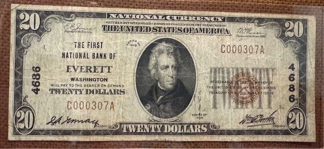 Everett WA.  The First National Bank of Everett $20 type 1 National Banknote