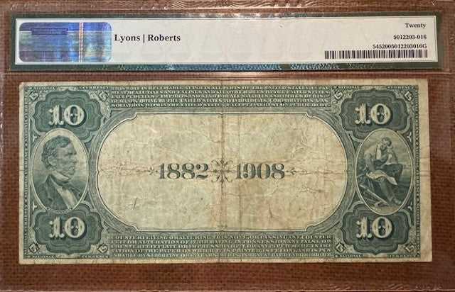 1882 Wells Fargo Nevada National Bank of San Francisco $10 Date Back