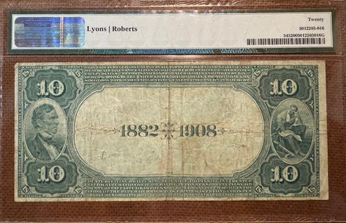 1882 Wells Fargo Nevada National Bank of San Francisco $10 Date Back