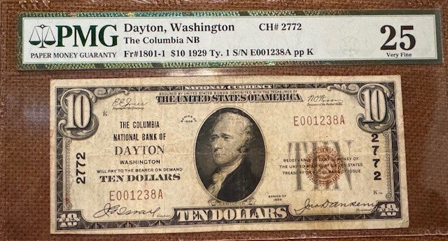 Dayton WA. The Columbia National Bank of Dayton type 1 $10 National Banknote