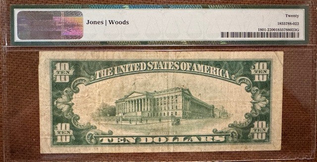 Seattle WA.  First National Bank of Seattle $10 type 2 PMG 20 National Banknote