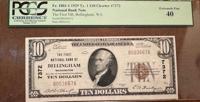 Bellingham WA.  The First National Bank of Bellingham $10 National Banknote.