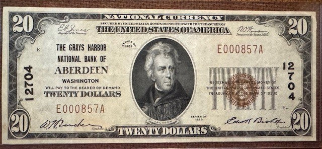 Aberdeen WA.  The Grays Harbor National Bank of Aberdeen $20 National Banknote.