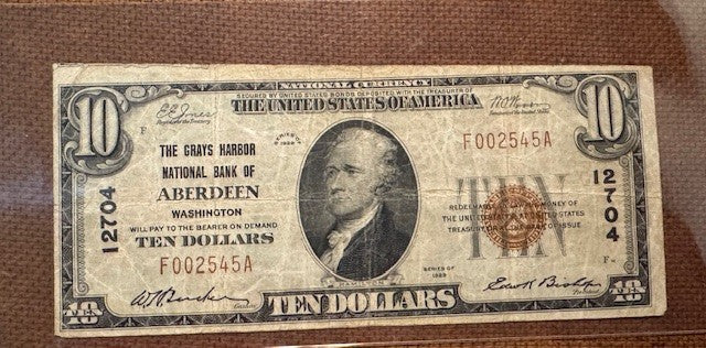 Aberdeen WA 1929 Type 1  $10 The Grays Harbor National Bank of Aberdeen banknote