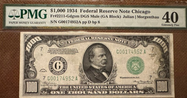 $1000 1934 Federal Reserve Note PMG 40!