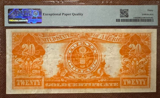 1906 $20 Gold Certificate PMG 30 EPQ!