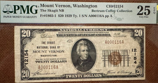 Mount Vernon WA, The Skagit National Bank $20 PMG 25 EPQ!